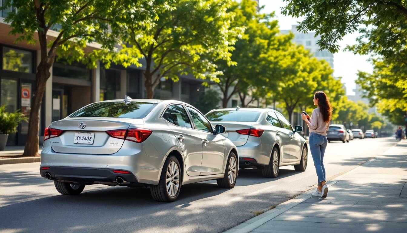 Dos carros esperando en una calle de Dallas mientras un pasajero decide a cuál subirse